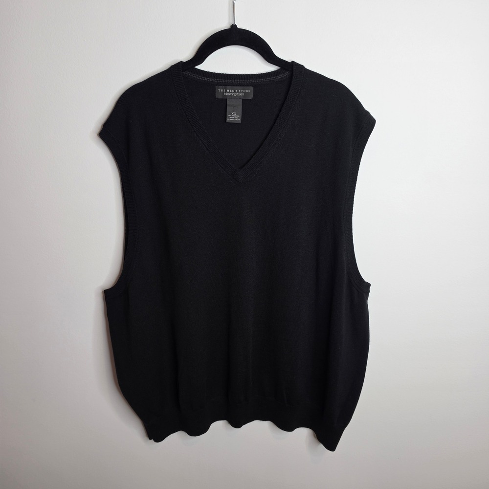 The Men's Store Bloomingdale's Sweater Vest Mens XXL Black Merino Wool V-Neck
